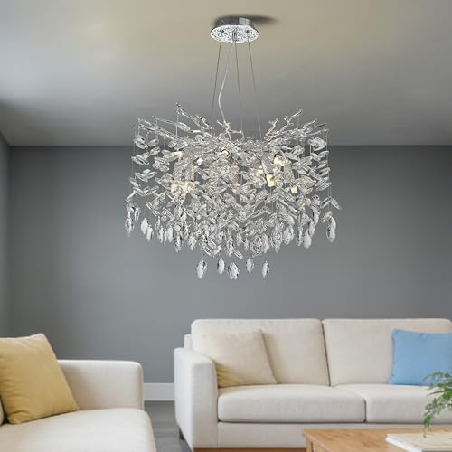Modern Crystal Tree Branches Chandelier (Silver / Round 23.5")
