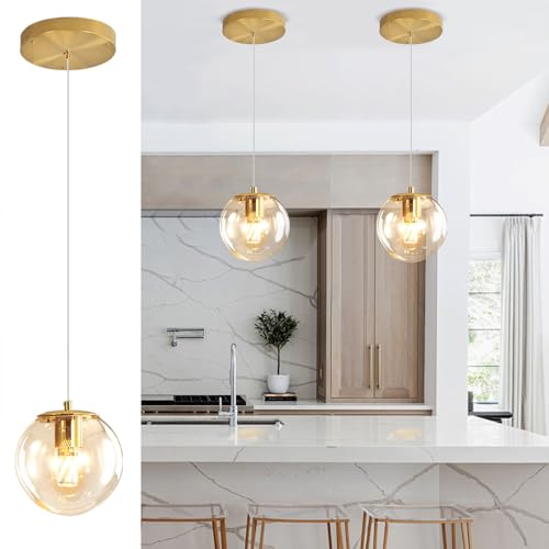 Pendant Lights Kitchen Island Gold Globe Pendant Light Fixture (Gold-Clear / Globe 1-Light)