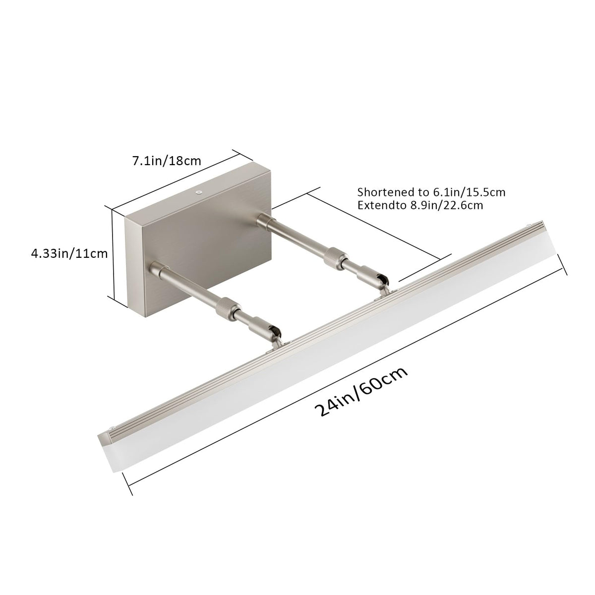 24 inch Modern Brushed Nickel Vanity Light Adjustable Bathroom Light Fixtures Over Mirror Rotatable Vanity Lighting 5500K (Brushed Nickel / 23.6 in)