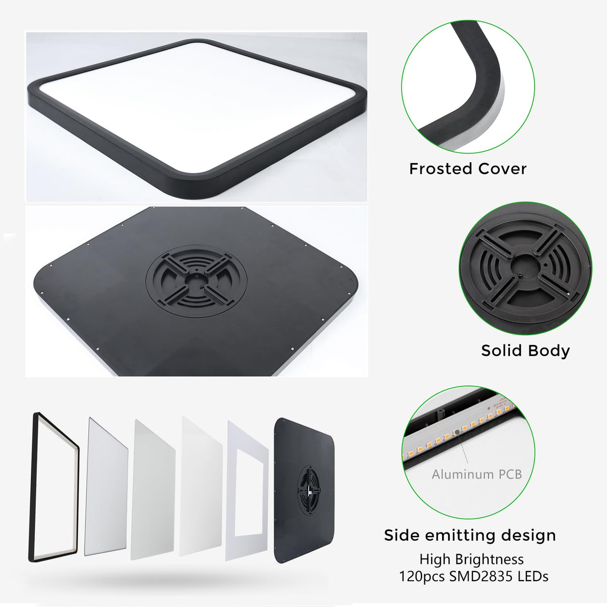 15.7Inch 32W Square LED Ceiling Light Fixtures Flush Mount (Natural White / 15.7 inch Black)