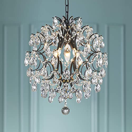 Modern Black Pendant Chandelier Crystal Raindrop Lighting Ceiling Light Fixture Lamp for Dining Room Bathroom Bedroom Livingroom entryway 3 E12 Bulbs Required D16 in x H18 in (D16" x H18" / Black)