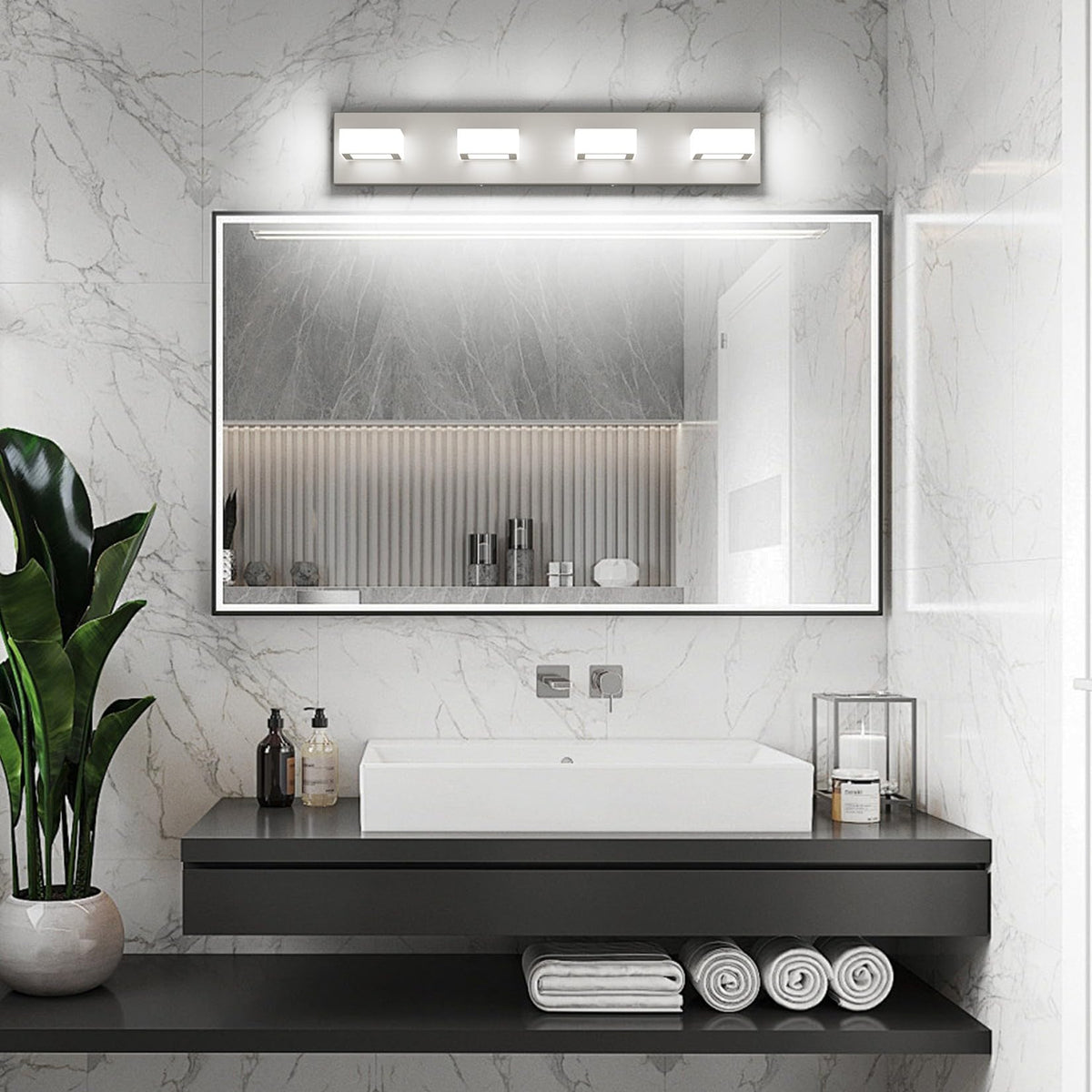 Brushed Nickel Vanity Light for Bathroom Metal Acrylic Modern LED Bathroom Light Fixtures Over Mirror (Brushed Nickel / 26 inch)