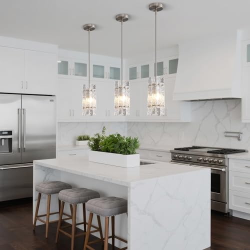 Modern Crystal Pendant Light for Kitchen Island (Brushed Nickel / 3-Pack(Square))