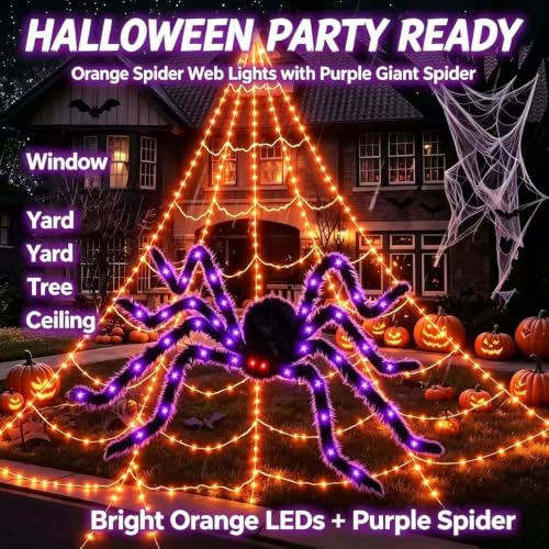 Halloween Spider Web Lights Outdoor 200in LED Giant Yard Decor with Timer