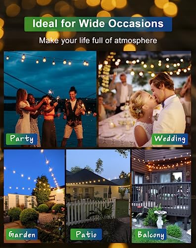 Solar String Lights Outdoor Waterproof 50FT with USB Port and 27 Shatterproof ST38 Bulbs (50FT-Solar)