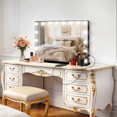 Vanity Mirror with Lights (Black / 26"L x 20"W)