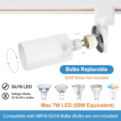 4 Light LED Track Lighting Kit with 3.3FT H Track Lighting Rails & Floating Canopy Connector (White / 4 Lights)
