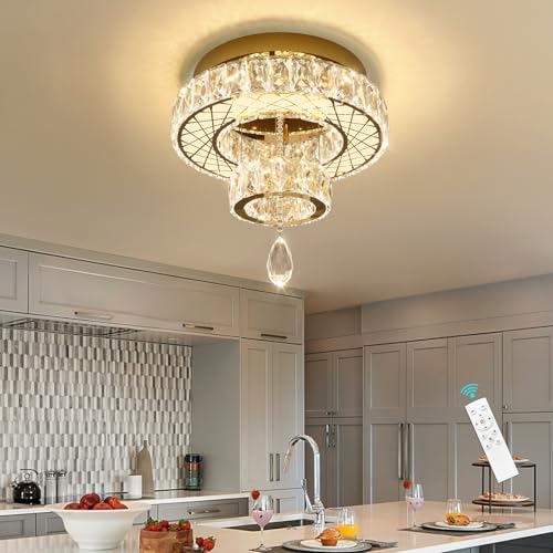 Chandelier Bedroom LED Light Modern Hallway Ceiling Lighting Fixtures for Kitchen Dining Room Kitchen Remote Dimmable Gold Lights (16 inch / Gold)