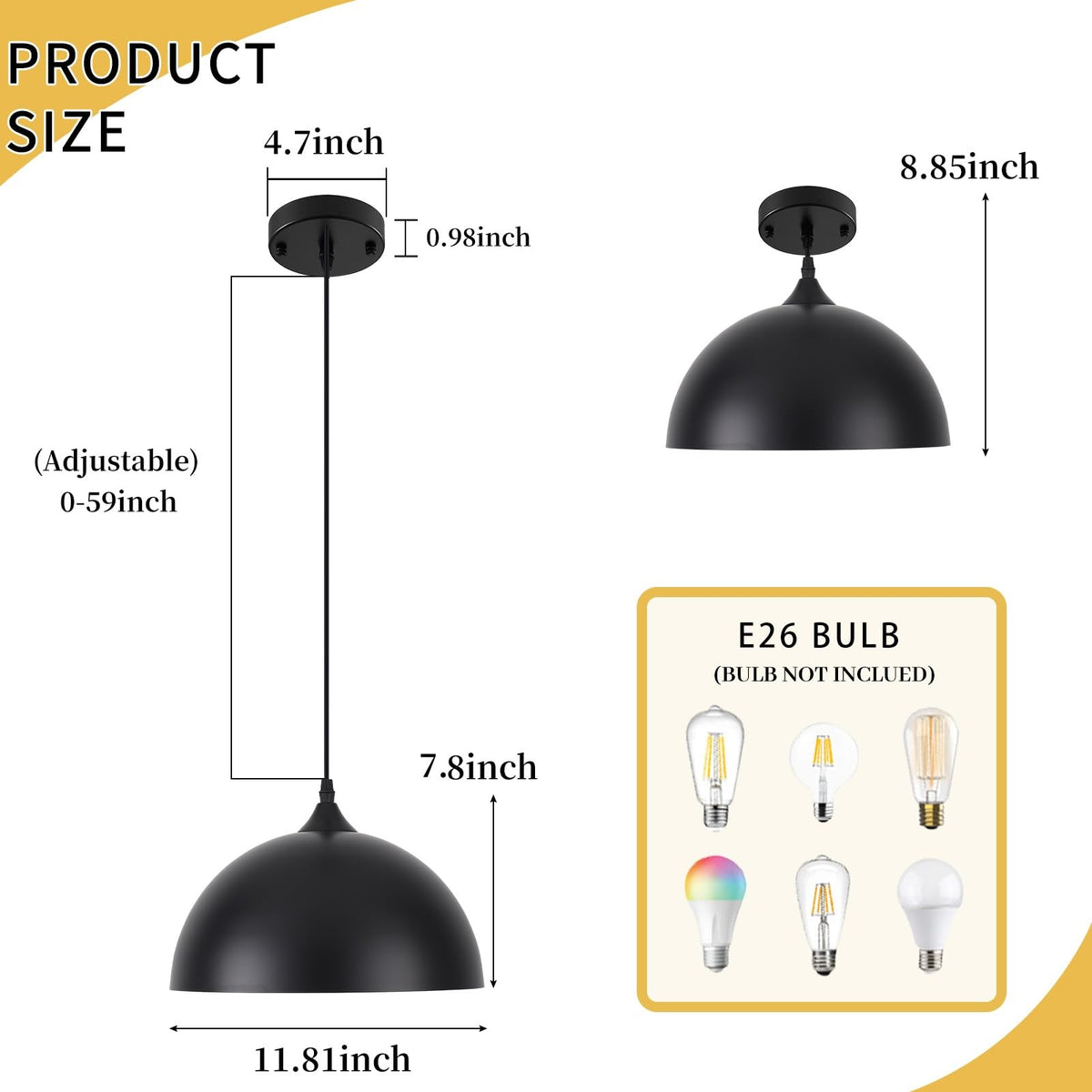 Farmhouse Pendant Lights Kitchen Island (Black+White / 11.8in-1 Pack)