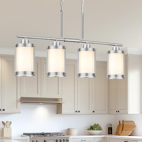Brushed Nickel 4 (Nickel + Milk Glass / 4-Light, Linear)