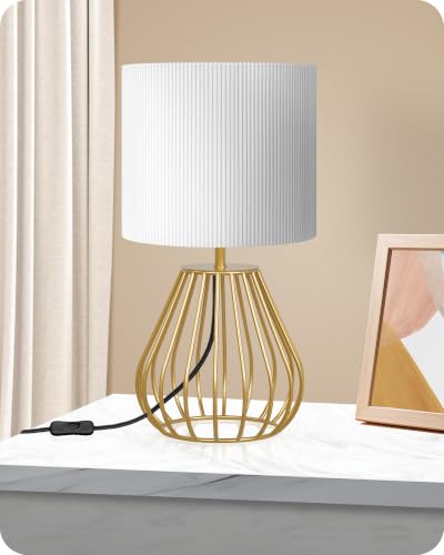 Gold Table Lamp with Pleated Lampshade (White Pleated + Gold)