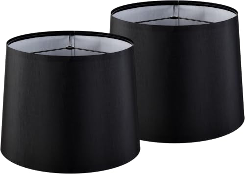 Black Lamp Shades Set of 2 (11"×13"×10"-2 PCS / Black Natural Faux Silk)