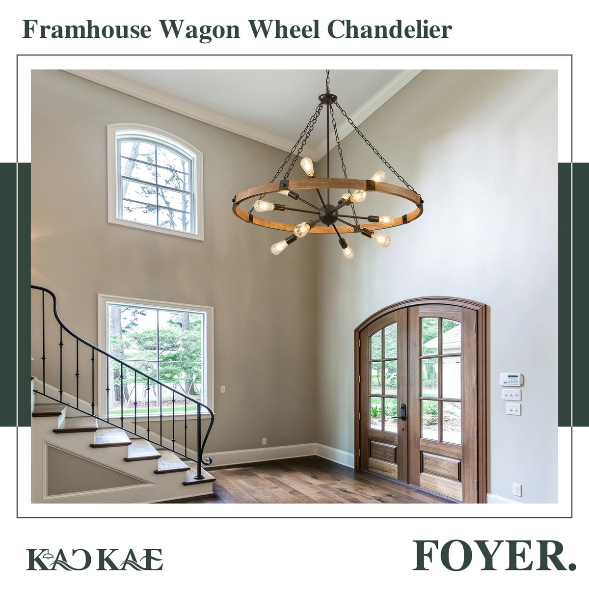 Farmhouse Wagon Wheel Chandelier 43" Wooden Chandelier Light Fixture (Oak / 43 inch 12-Light)