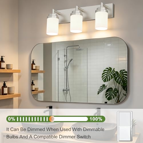 Bathroom Light Fixtures (Nickel-White Shade / 3-Light)