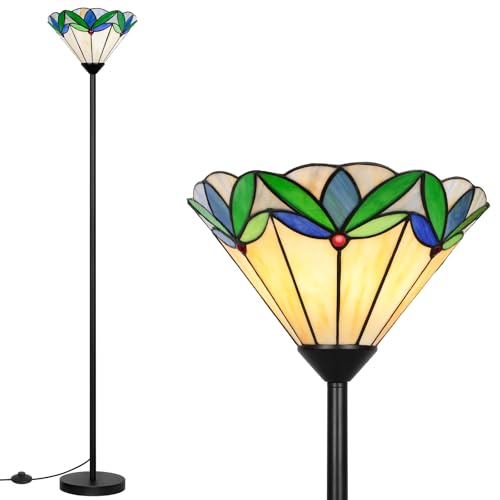 Stained Glass Floor Lamp with Tree Leaf Pattern