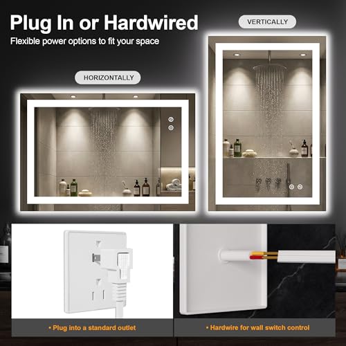 30x20 LED Bathroom Mirror with Lights (Rec Corner-3 Light Modes / 30"L x 20"W)