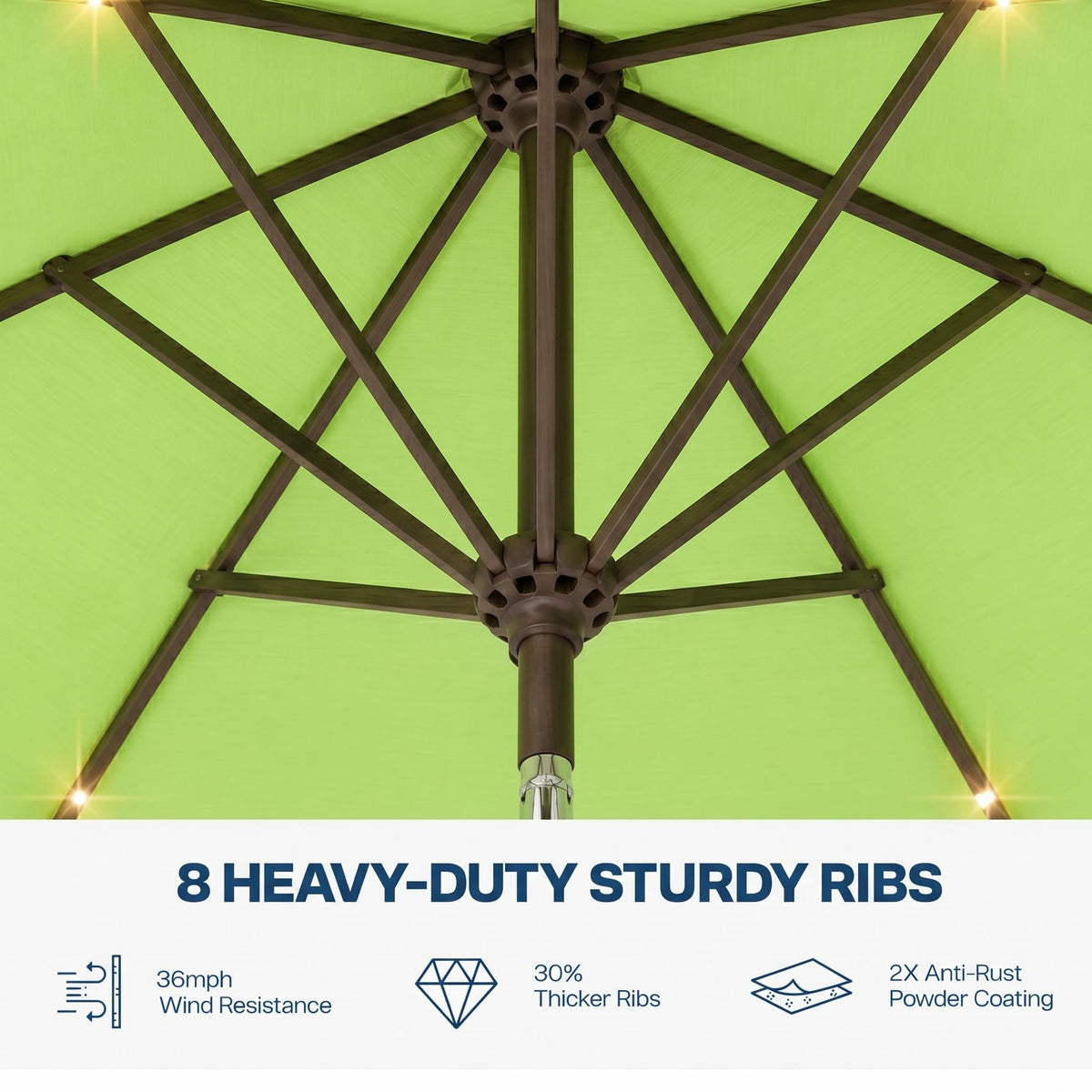 10FT Solar Patio Umbrella with Lights (Apple Green / 10 FT)