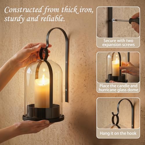 Black Glass Lanterns Wall Candle Sconces Set of Two (Black)