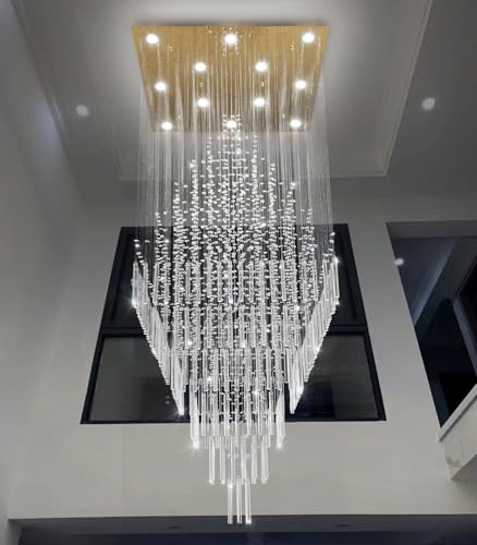 W32 x H120 Glam Chandelier with LED Bulbs Square Chandeliers (Gold / Square W32" X H118")