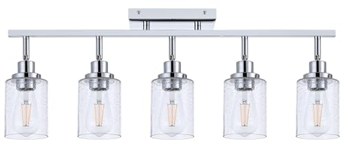 5 Light Chrome Track Light Fixture Ceiling Track Lighting Kit with Seeded Glass Track Lighting Heads Ceiling Vanity Light (Chrome / 5-Light)