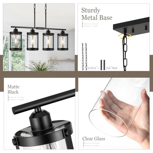 Matte Black 4 (Black + Clear Glass / 4-Light, Linear)