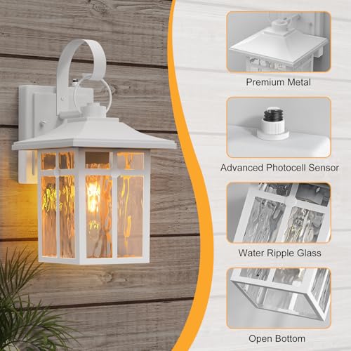 Dusk to Dawn Outdoor Wall Lights (White / 12.75 inch)