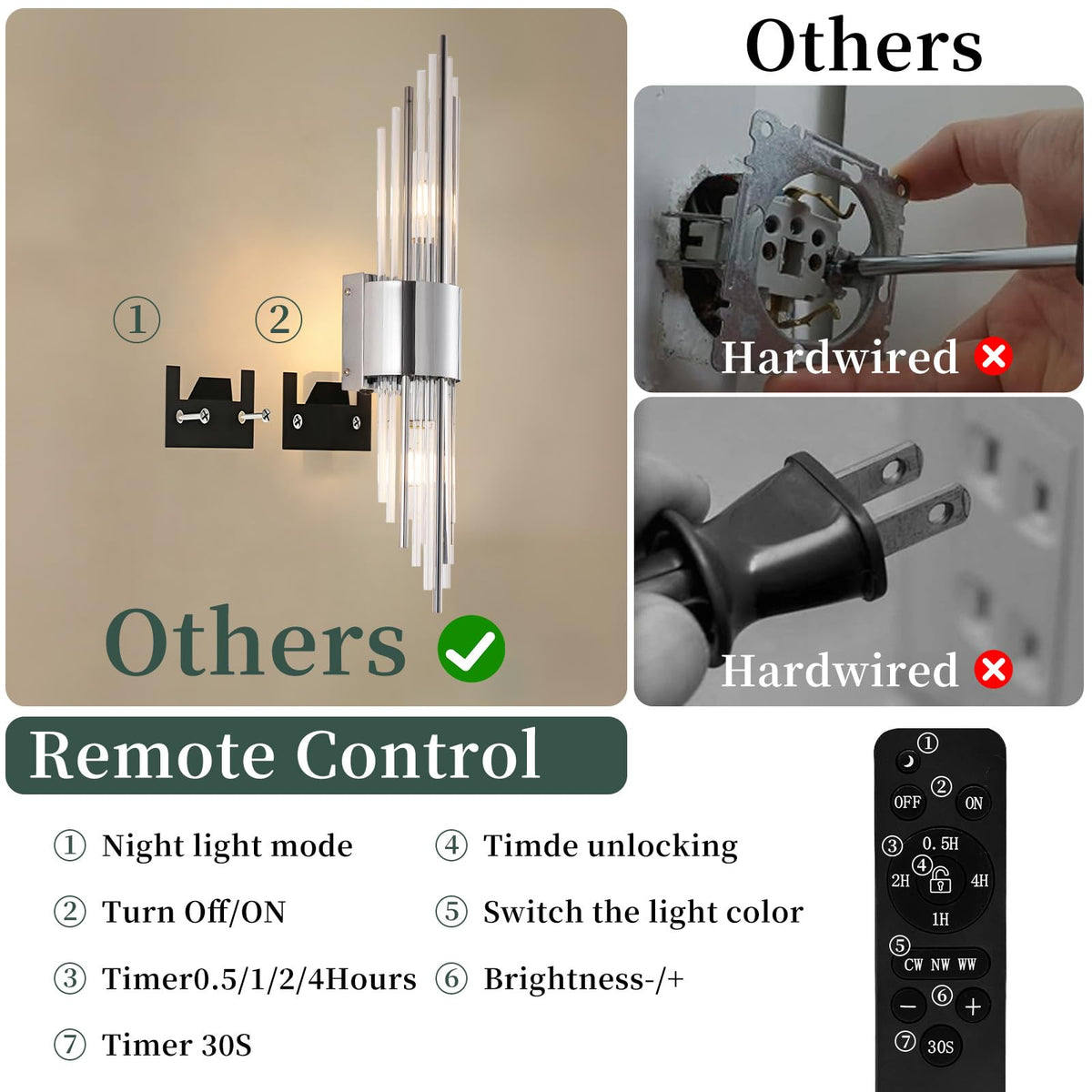 Battery Operated Wall Sconce Set of 2 (Silver 2-pack)