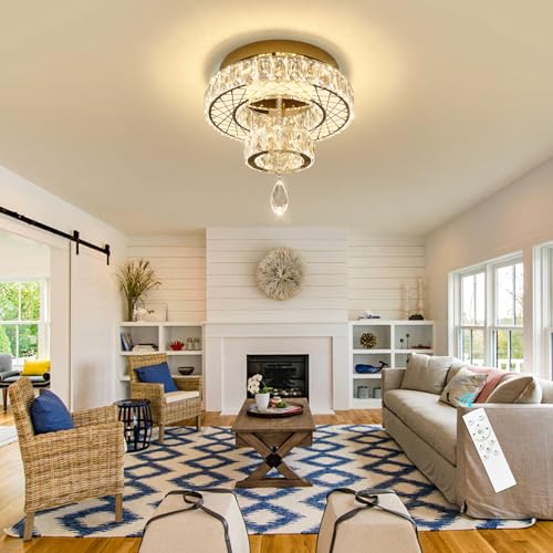 Chandelier Bedroom LED Light Modern Hallway Ceiling Lighting Fixtures for Kitchen Dining Room Kitchen Remote Dimmable Gold Lights (16 inch / Gold)