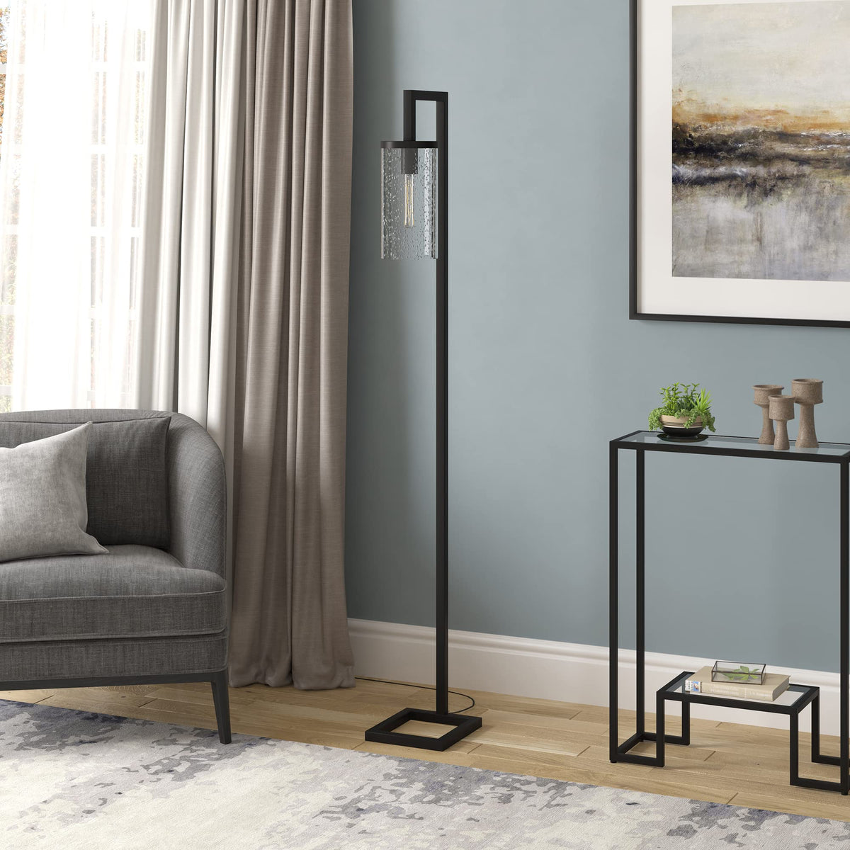 67" Modern 1 Light Floor Lamp (Black / 67" Floor Lamp - Seeded Shade)