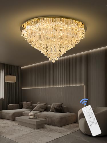 48inches Gold Crystal Chanderliers for Living Room Entryway Modern Crystal Folwer Ceiling Light for Foyer Interior LED Dimmable Lighting 2700k 4500k 6000k (Gold / 48inch)