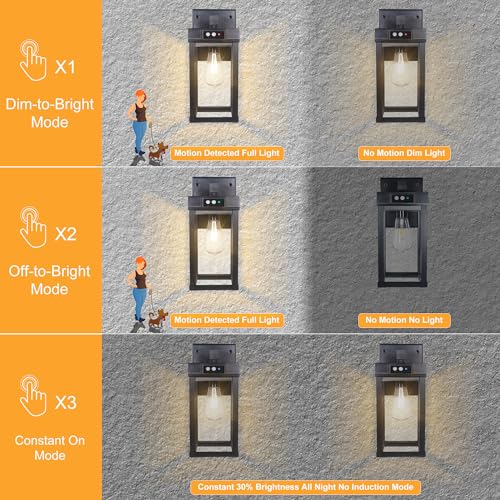 Solar Wall Lights Outdoor Waterproof with 3 Lighting Modes & Motion Sensor (Black 1 Pack)
