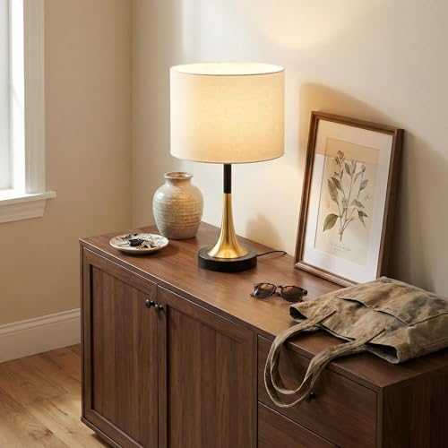 16.5'' Modern Table Lamps Set of 2 with Gold Metal Base and Linen Shade