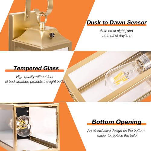 15 Inch Dusk to Dawn Outdoor Wall Lights Porch Light 2 Pack Gold (15 Inch Dusk to Dawn / Gold)