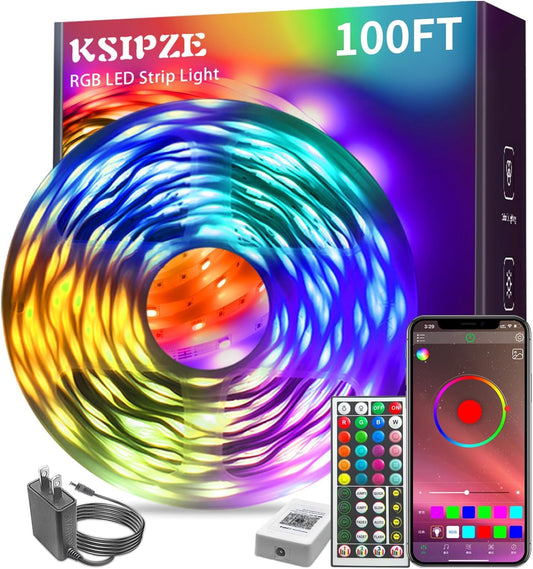 100ft Led Strip Lights RGB Music Sync Color Changing Led Lights with Smart App Control Remote Led Lights for Bedroom Room Lighting Flexible Home Décor (100 ft)