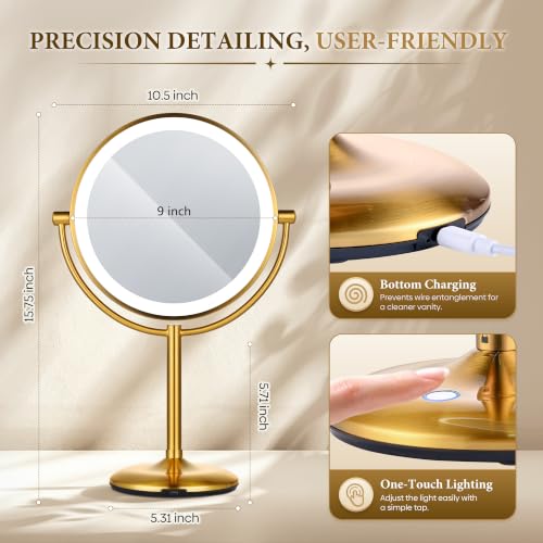 9" Gold Lighted Makeup Mirror (Gold)