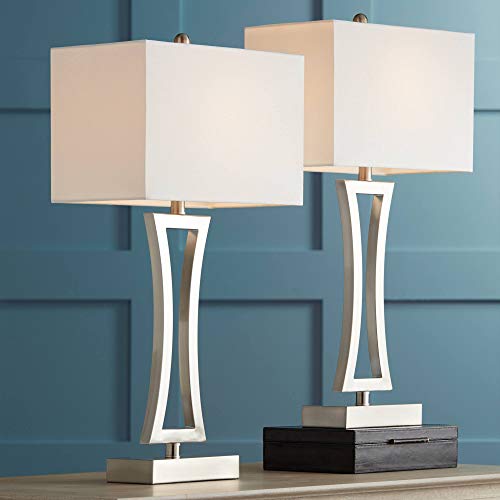 Roxie 31" Large Table Lamps Set of 2 Silver Brushed Nickel Metal