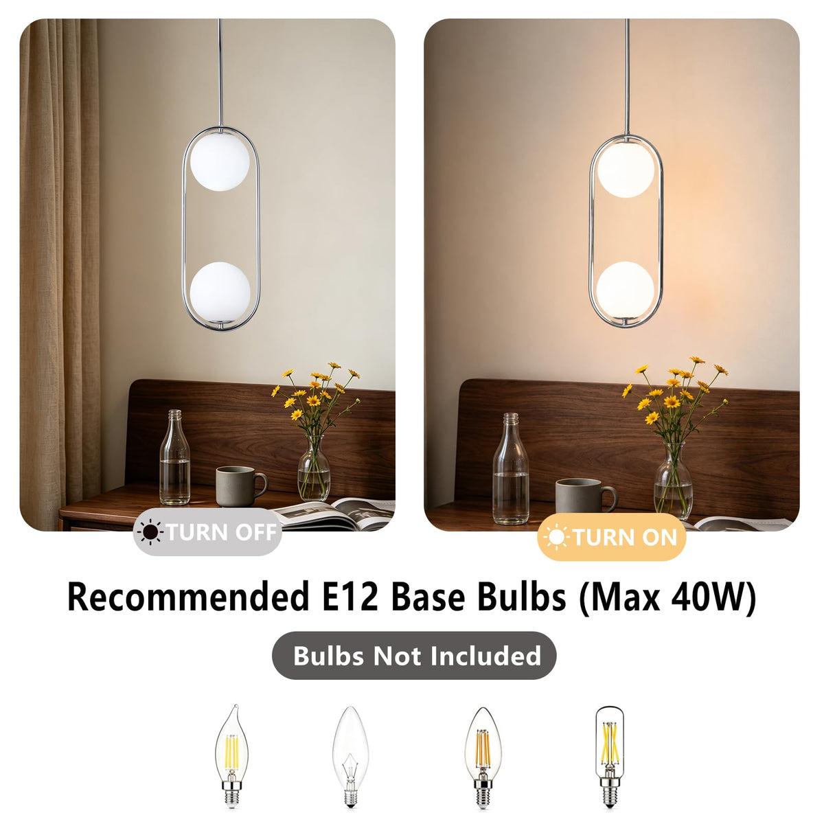 Chrome Pendant Lighting Fixture with Globe Glass Lampshade 2 (Chrome)