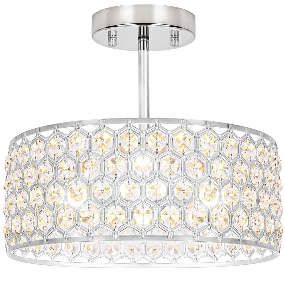 Chrome Crystal Ceiling Light Fixture (12in - 3 light - B / Chrome)