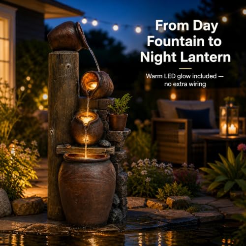 AUTODAYA 40" Overszied Outdoor Water Fountain LED Cascading Waterfall 4