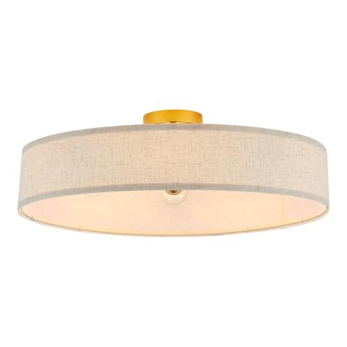 Semi Flush Mount Ceiling Light Fixture Fabric Drum Shade for Bedroom