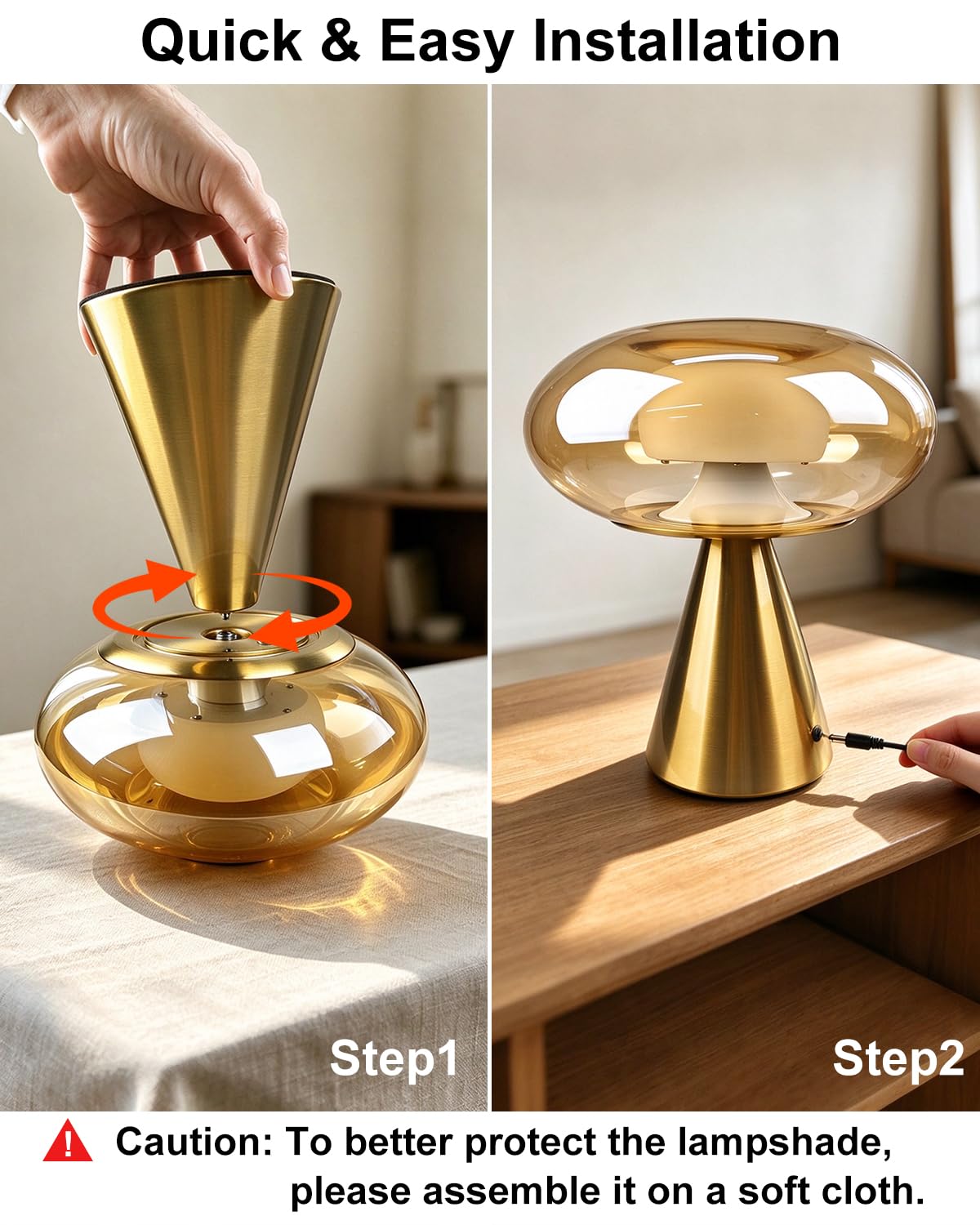 Mushroom Table Lamp Dimmable RGB Ambient Lighting Bedside Lamp (26-Gold-Mushroom)