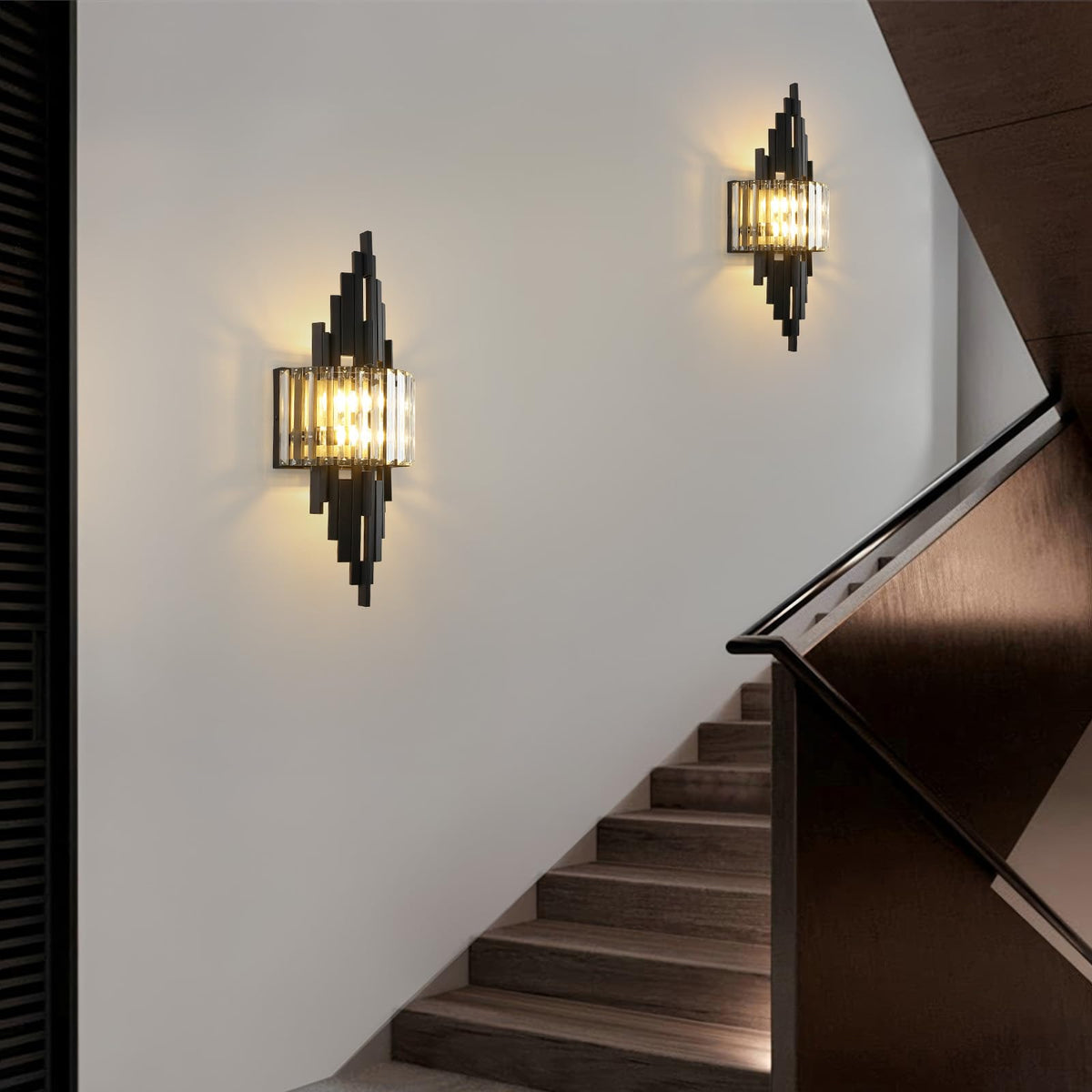 Black Crystal Wall Sconce set of 2 Mid Century Modern Vanity Bathroom Light (Black Rectangle-2P)