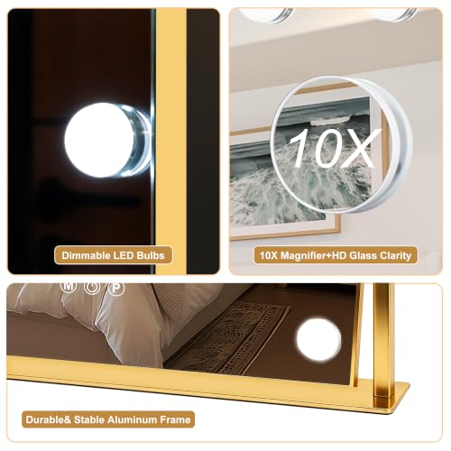 Vanity Mirror with Lights (Gold / 19"L x 16"W)