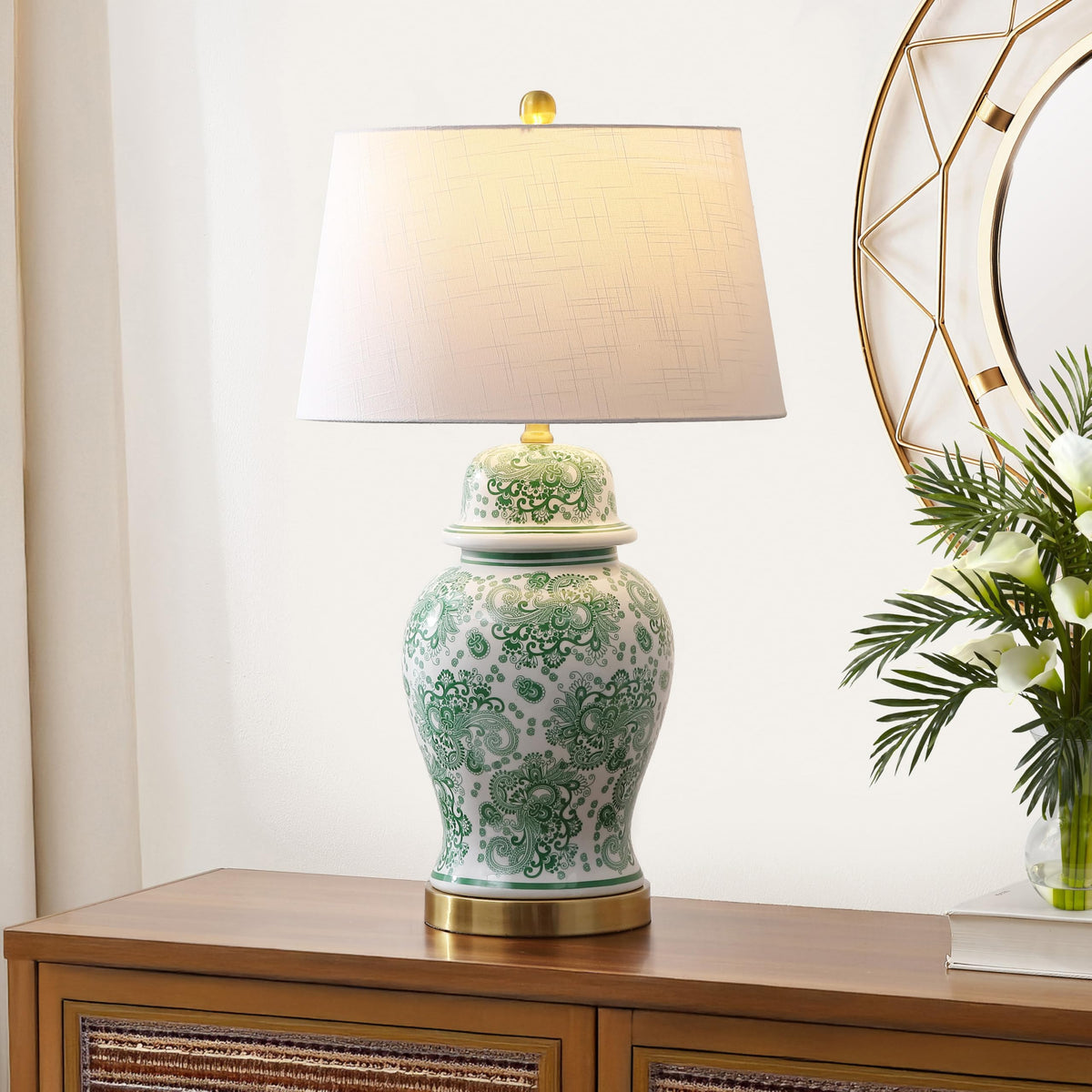 Ellis Chinoiserie Ginger Jar Table Lamp 29.5" (Green/White)