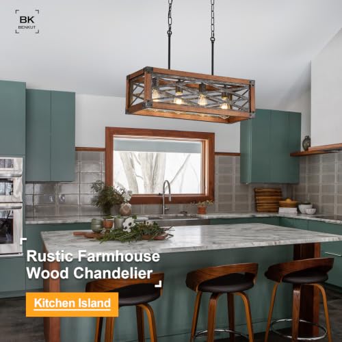 Farmhouse Kitchen Island Lighting 4 Lights Wood Rectangle Chandelier (4 Light Cross)