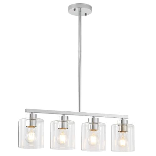 4 Light Chrome Finish Kitchen Island Light Fixture (Silver & Clear Glass / 4 Light)