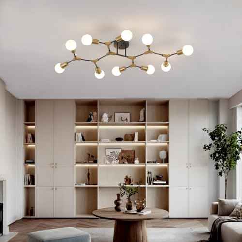 Modern Gold and Black Sputnik Semi Flush Mount Ceiling Light Fixture (Gold and black / 10 Light)