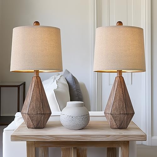 20.25" Retro Farmhouse Table Lamp Set of 2 (Small - Dark Wood Resin)