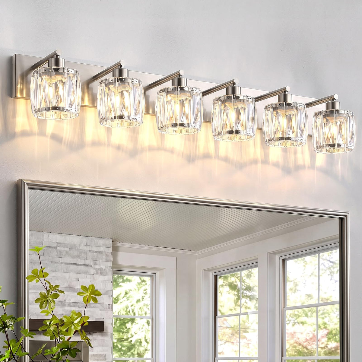 6 Light Crystal Bathroom Vanity Light Fixtures (Brushed Nickel-Round / 6 Light)