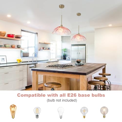 Pink Glass Pendant Lights Kitchen Island (1 Pack Pink Glass - 14" / 14 inch)